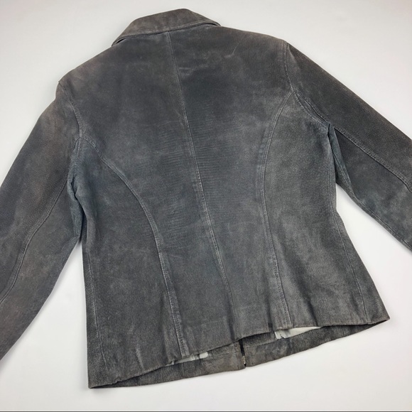 GUESS Genuine Suede Leather Charcoal Zip-Up Jacket - Picture 7 of 8